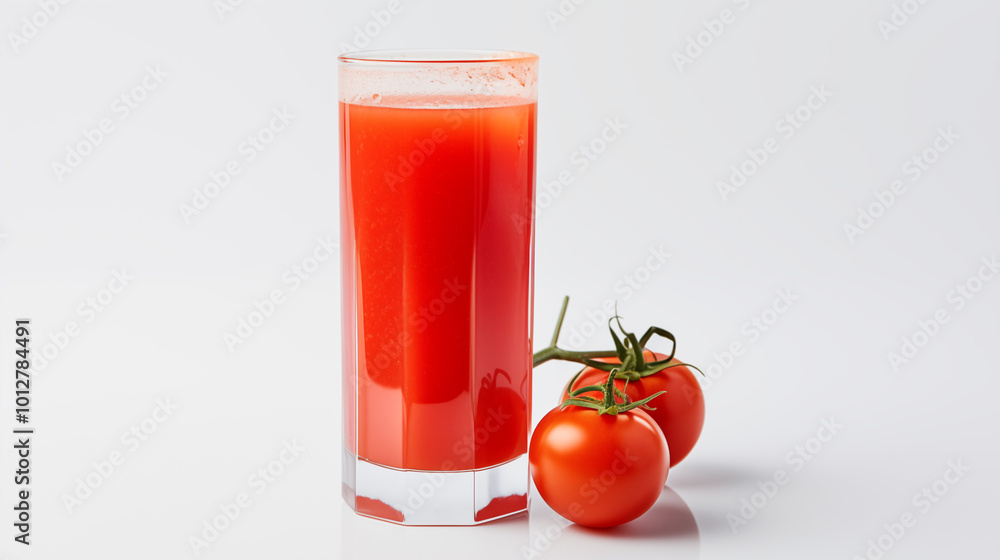 Tomato juice in a tall clear glass on white background. Tomato juice in a tall clear glass on white background.