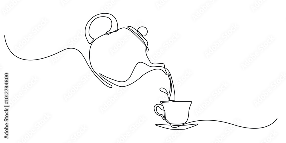 one continuous line drawing of a teapot pouring tea.one line drawing of ...