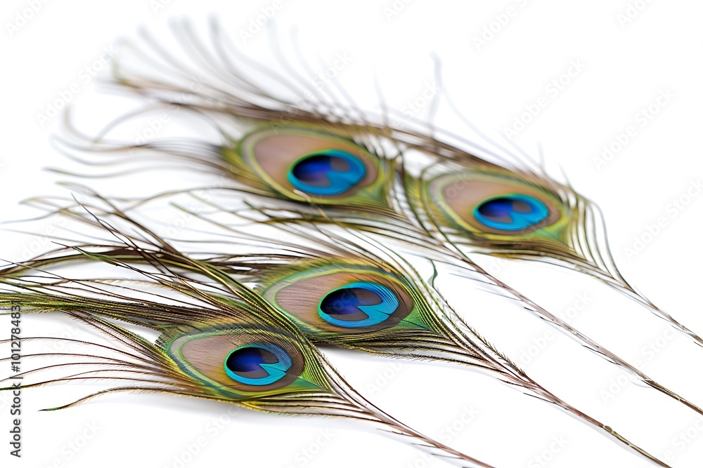 Naklejka premium Peacock feathers on white background