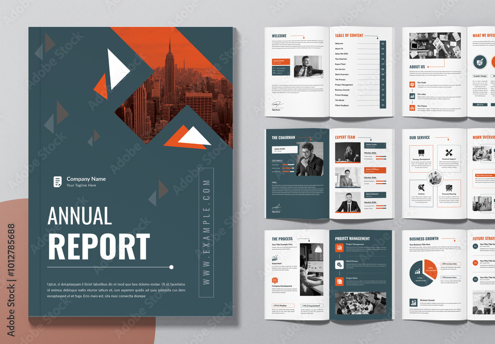 Annual Report Layout With Orange Accents Stock Template | Adobe Stock