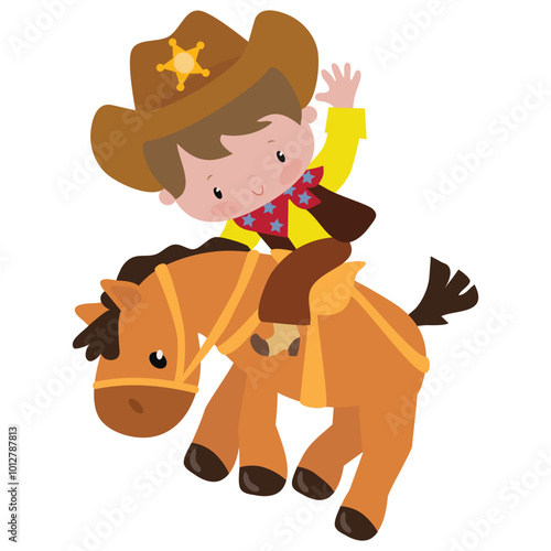 Cute cowboy with lasso vector cartoon illustration