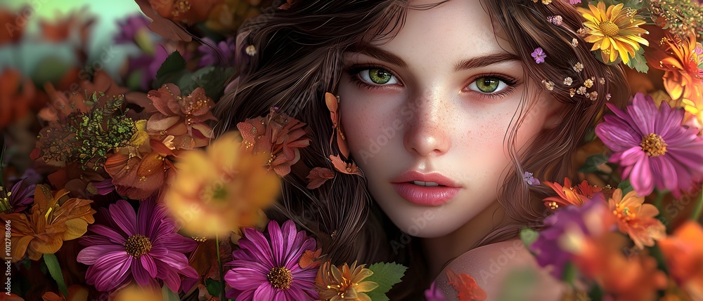 Beautiful Woman with Flowers in Hair Beautiful Woman with Flowers in Hair