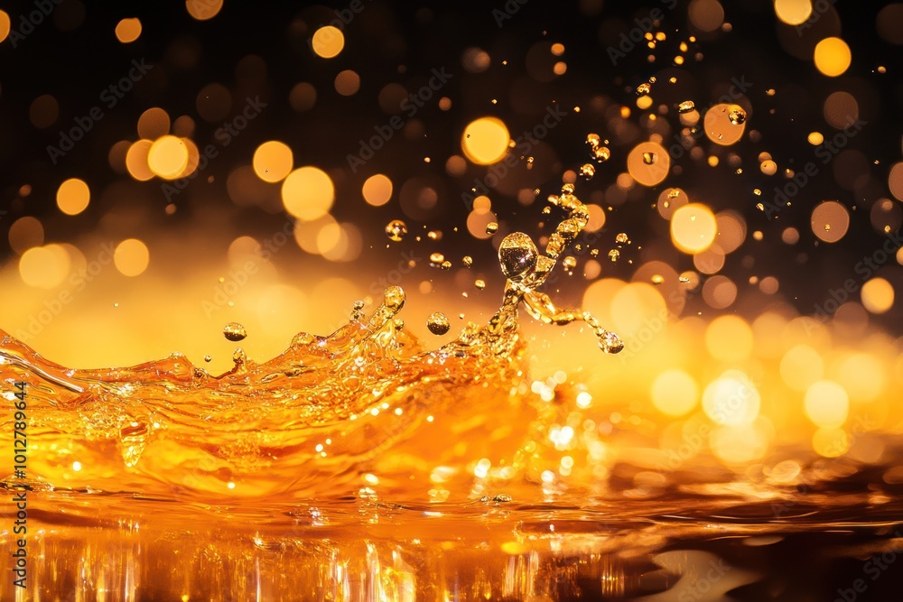 Golden Water Splash with Bokeh Lights Golden Water Splash with Bokeh Lights