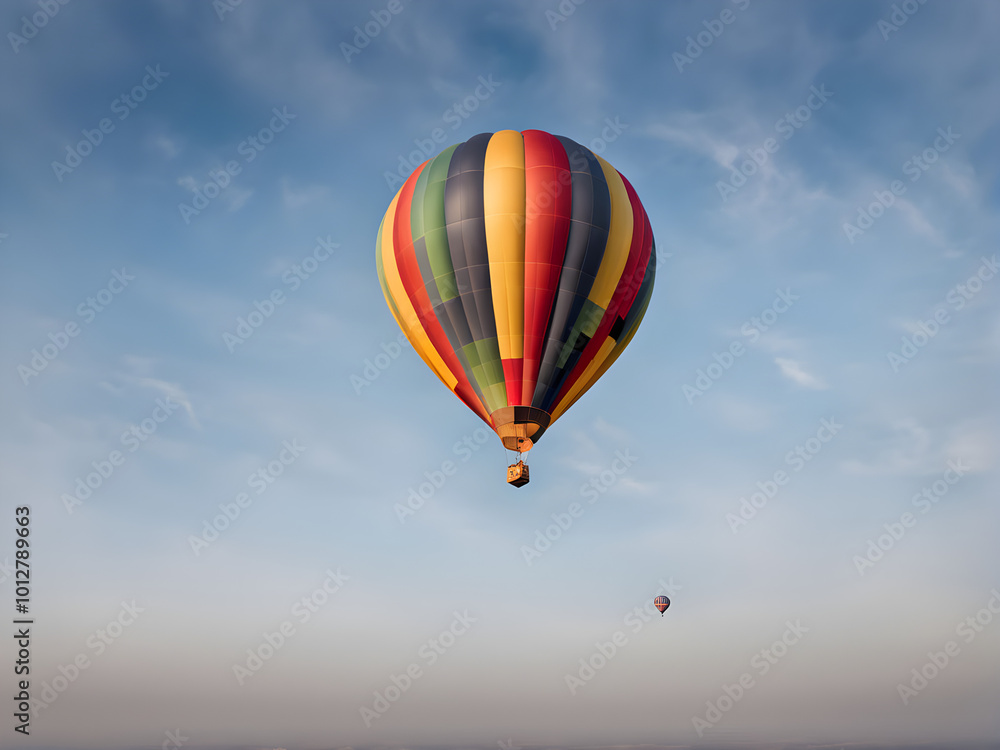 Fototapeta premium Hot air balloon in flight against the sky. Hot air balloons are aircraft that gain their lift by heating a large contained envelope of air above the ambient temperature