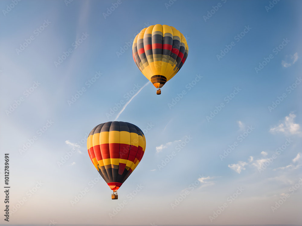 Fototapeta premium Hot air balloon in flight against the sky. Hot air balloons are aircraft that gain their lift by heating a large contained envelope of air above the ambient temperature