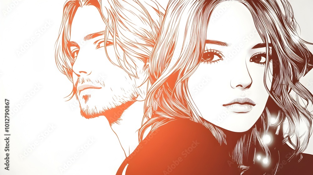 Naklejka premium Whispered Words of Devotion:An Ethereal Anime-Inspired of an Engaged Couple's Vulnerable and Joyful Embrace