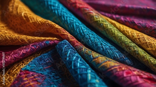 Vibrant fabric textures in a colorful market display photo