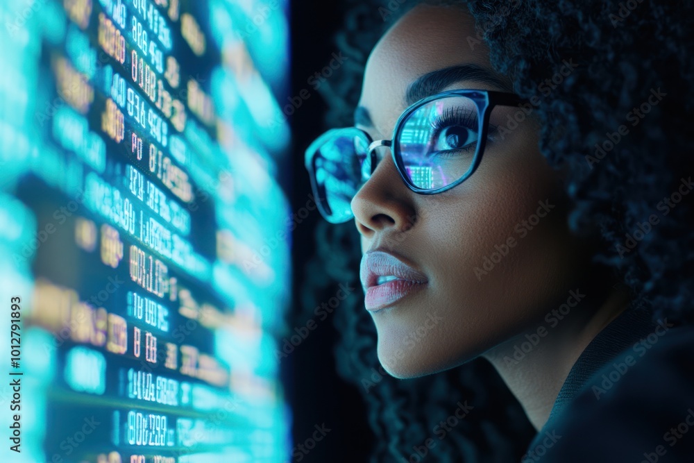 Woman Looking at Stock Market Data Woman Looking at Stock Market Data