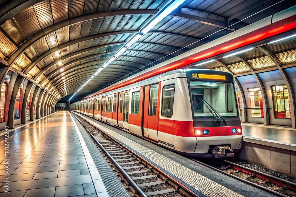 Front view of a moving subway train in Stuttgart at a tilted angle Front view of a moving subway train in Stuttgart at a tilted angle