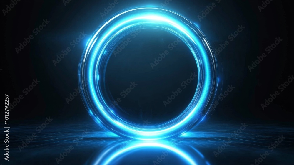 A glowing blue circle against a dark background, creating a futuristic and high-tech atmosphere. A glowing blue circle against a dark background, creating a futuristic and high-tech atmosphere.