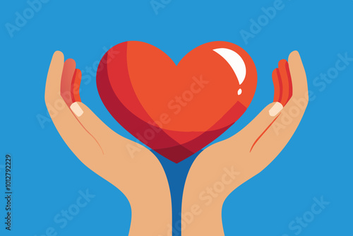 Heart in hands on blue sky vector art illustration