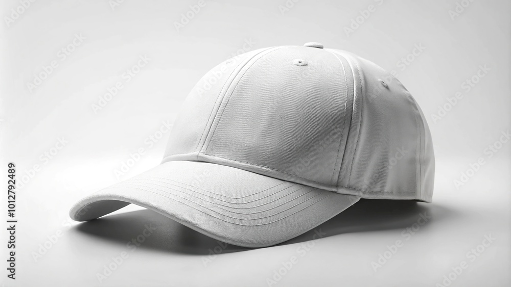 Front view of simple white baseball cap with panoramic brim Front view of simple white baseball cap with panoramic brim