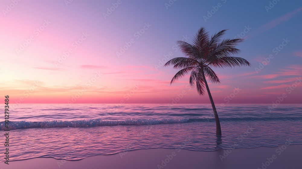 A serene beach view featuring a lone palm tree against a stunning sunset. Tranquil waves and vibrant colors create a peaceful atmosphere. A serene beach view featuring a lone palm tree against a stunning sunset. Tranquil waves and vibrant colors create a peaceful atmosphere.