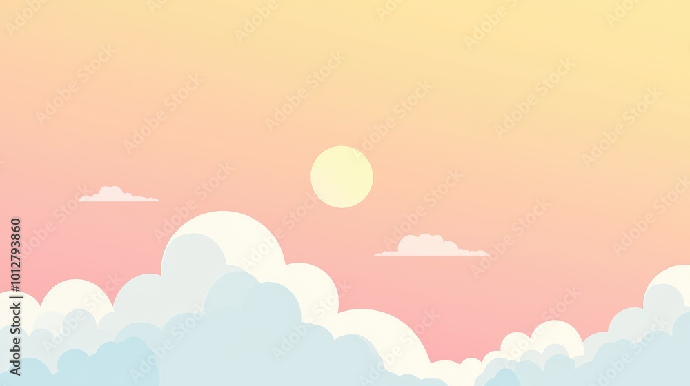 A serene digital illustration of a colorful sunset with soft clouds and a warm sun on a pastel sky, evoking tranquility and peace. A serene digital illustration of a colorful sunset with soft clouds and a warm sun on a pastel sky, evoking tranquility and peace.