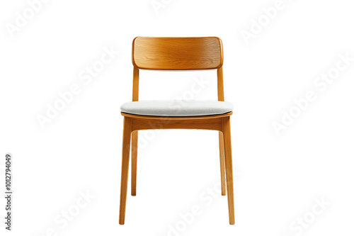 Wooden chair with white cushion on transparent background