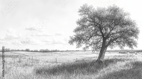 Wallpaper Mural A solitary tree stands in a field, outlined against a cloudy sky. Torontodigital.ca