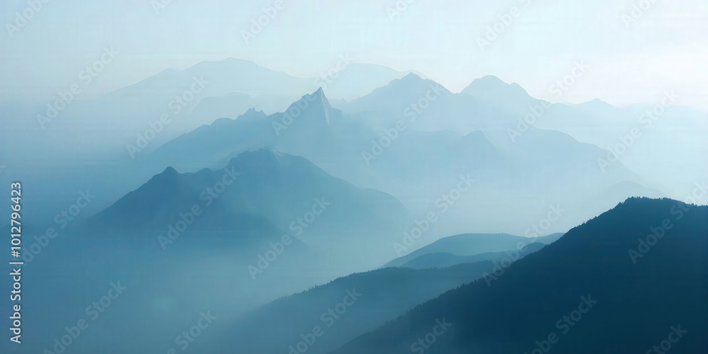 A mountain range veiled in fog, with only the highest peaks visible, creating a mystical and serene landscape that invites exploration and adventure. A mountain range veiled in fog, with only the highest peaks visible, creating a mystical and serene landscape that invites exploration and adventure.