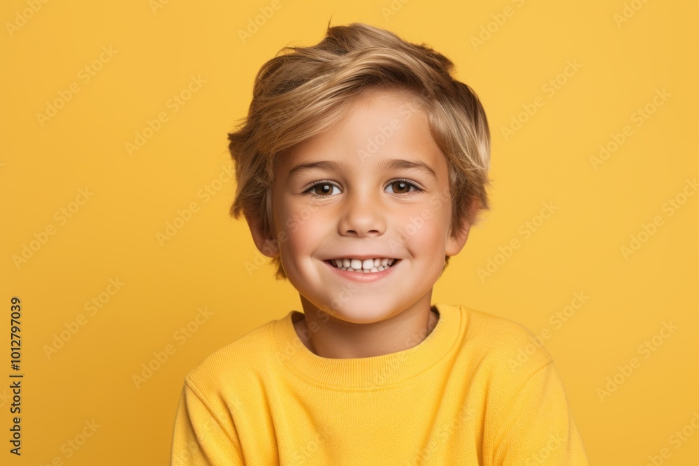 Portrait of a smiling little boy in a yellow sweater on a yellow background Portrait of a smiling little boy in a yellow sweater on a yellow background