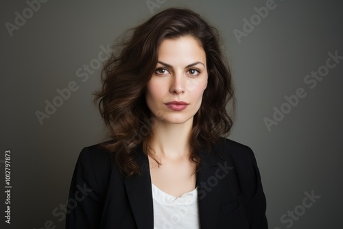 Portrait of a beautiful young woman looking at camera, over gray background