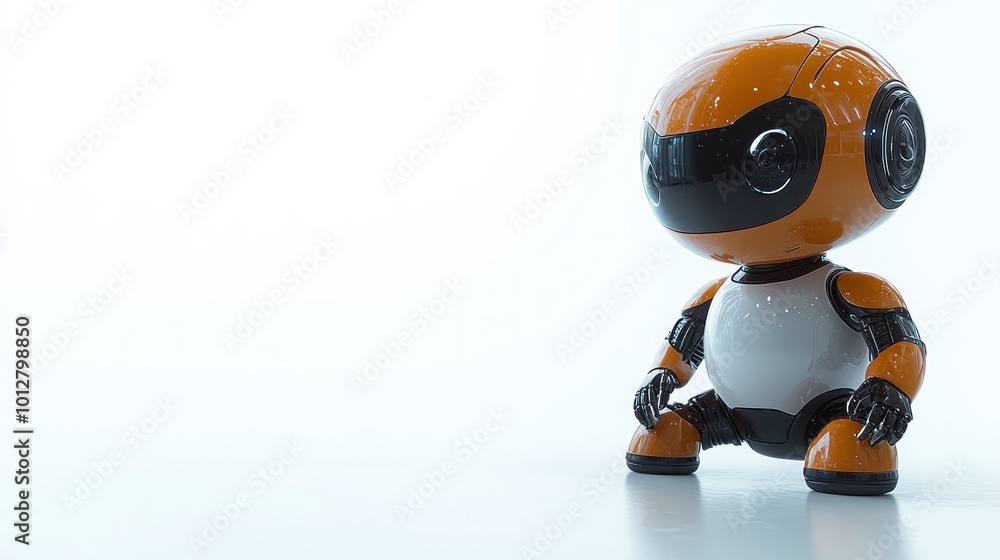 A friendly robot character with an orange and white design. A friendly robot character with an orange and white design.