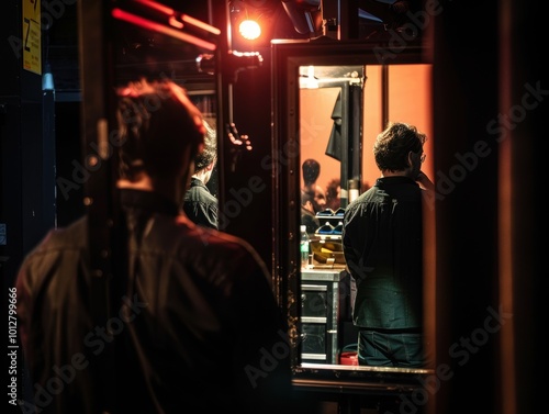 Actor Preparing Backstage in Theater Environment