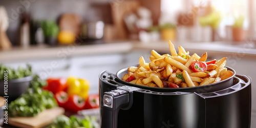 Modern Air Fryer Cooking Crispy French Fries photo