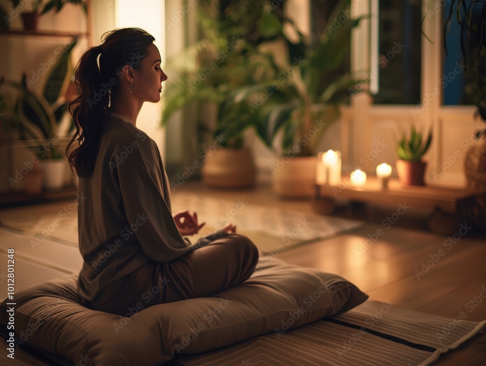 Professional Woman Practicing Meditation at Home Professional Woman Practicing Meditation at Home