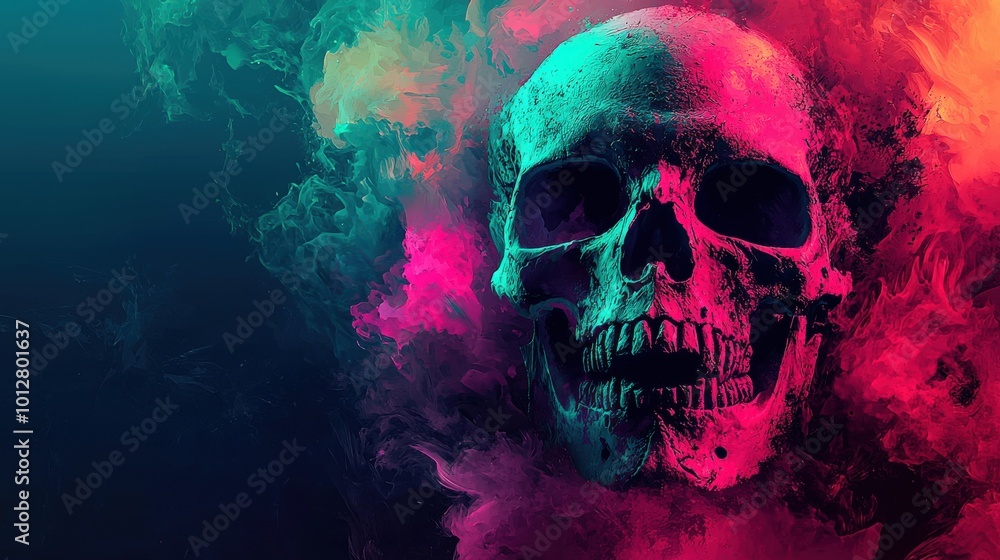 Haunting Skull with Vibrant Smoke Effects Haunting Skull with Vibrant Smoke Effects