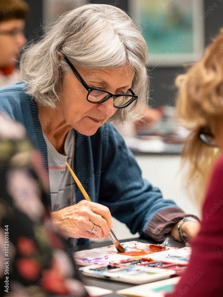 Fototapeta premium Instructor Demonstrating Watercolor Techniques in Class