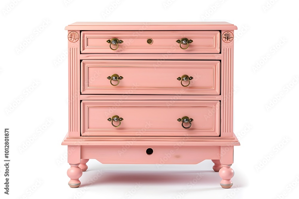 Pink children’s chest of drawers isolated on white background Pink children’s chest of drawers isolated on white background