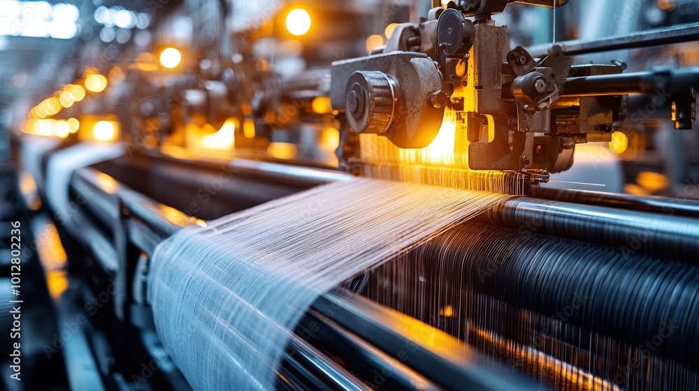 Fototapeta premium Modern Textile Weaving Machines in Action