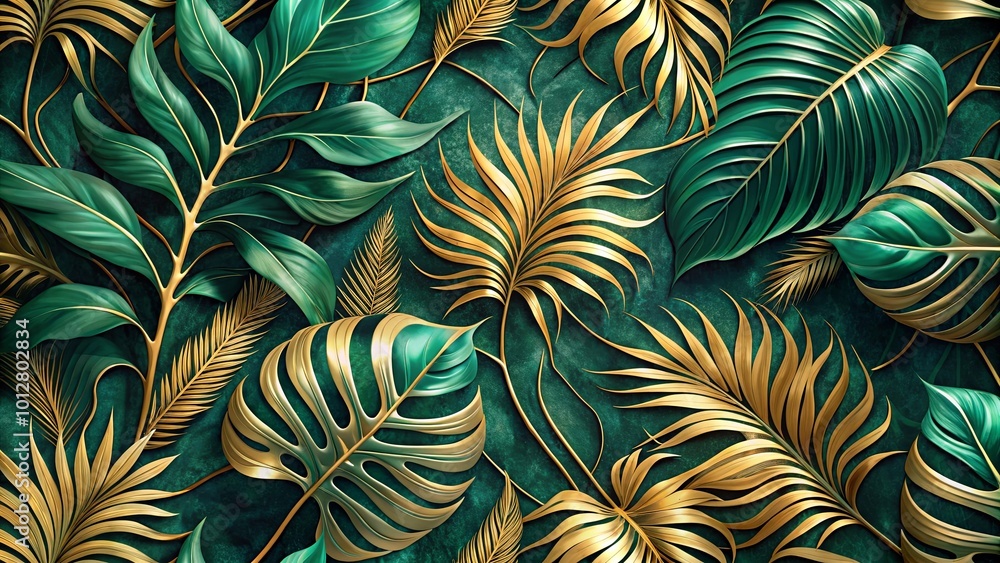 A Lush Tapestry of Emerald and Gold Leaves, Intertwined and Layered in a Symphony of Nature's Elegance A Lush Tapestry of Emerald and Gold Leaves, Intertwined and Layered in a Symphony of Nature's Elegance