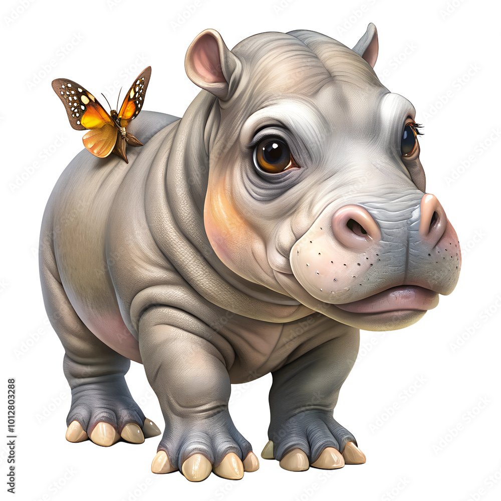 Baby Pygmy Hippo or Hippopotamus with a butterfly on the back transparent background clipart Baby Pygmy Hippo or Hippopotamus with a butterfly on the back transparent background clipart