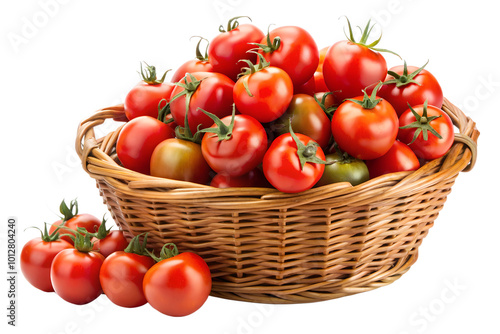 Lots of tomato in a basket isolate on transparency background