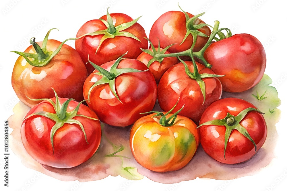 Watercolor hand drawn Lots of tomato on white background Watercolor hand drawn Lots of tomato on white background