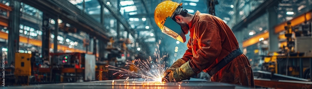 Workers in Metal Fabrication at Industrial Plant Workers in Metal Fabrication at Industrial Plant