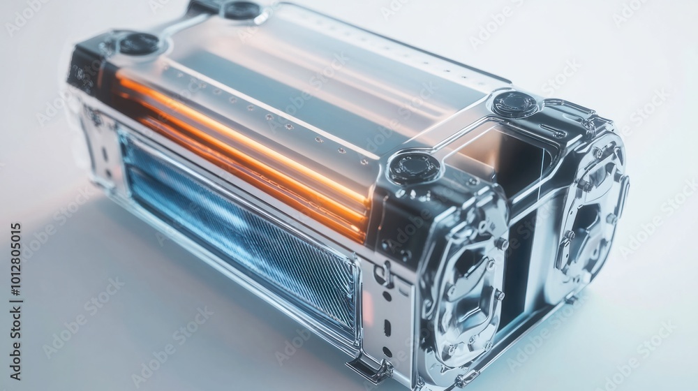 Advanced lithium-ion battery pack for electric cars with visible cooling system, isolated on white