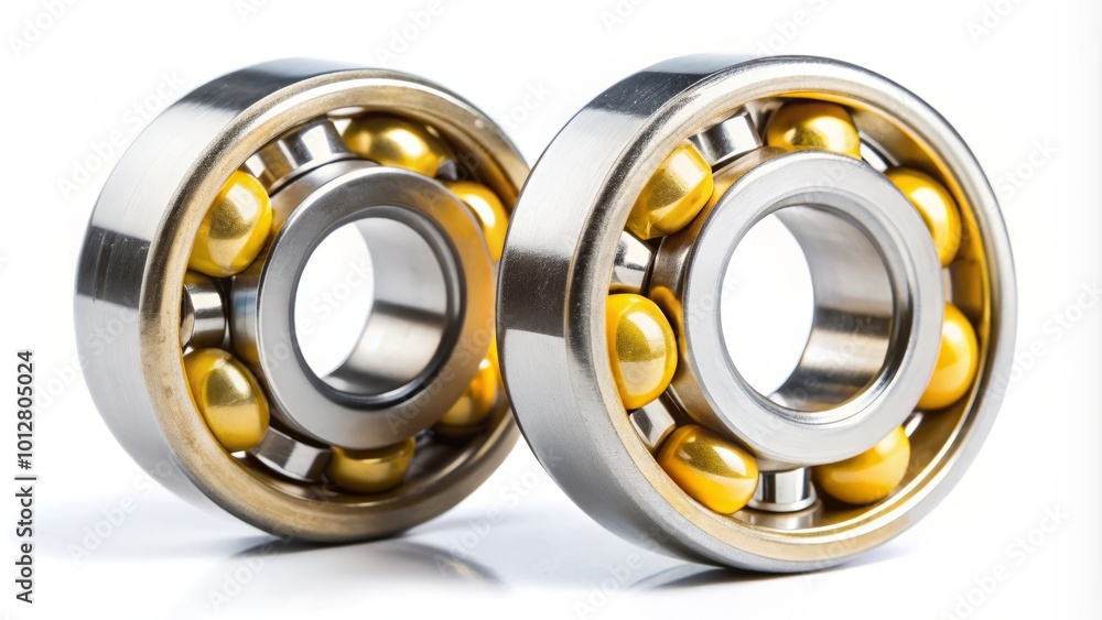 Close-up Macro of Two Ball Bearings in Yellow Lithium Grease on White Background for Engineering and Industrial Close-up Macro of Two Ball Bearings in Yellow Lithium Grease on White Background for Engineering and Industrial