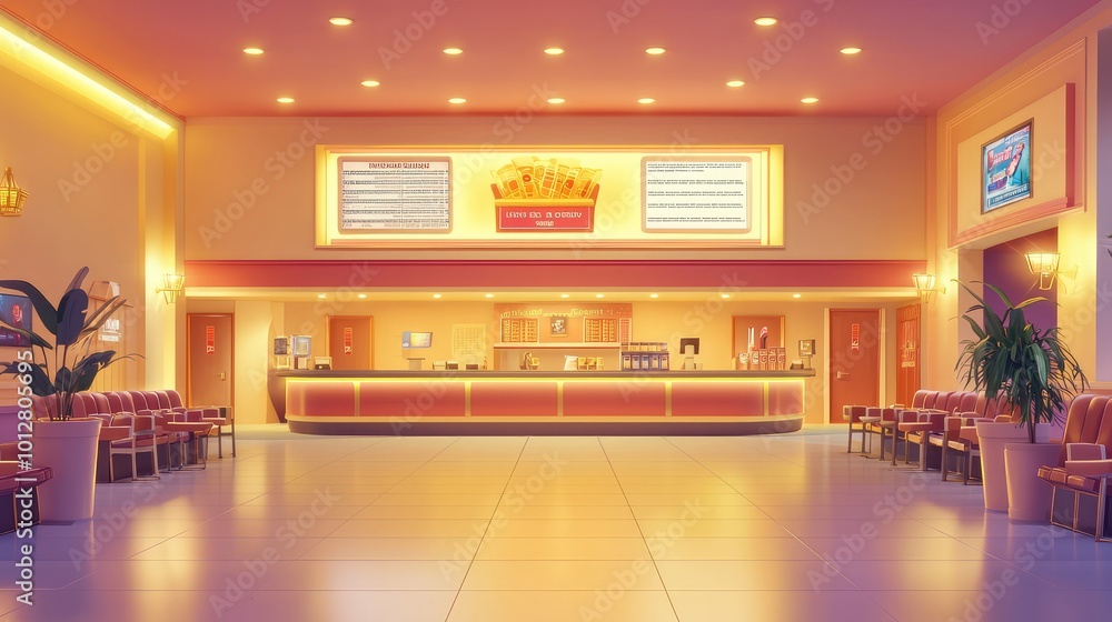 Bright and inviting interior of a modern movie theater lobby with ...