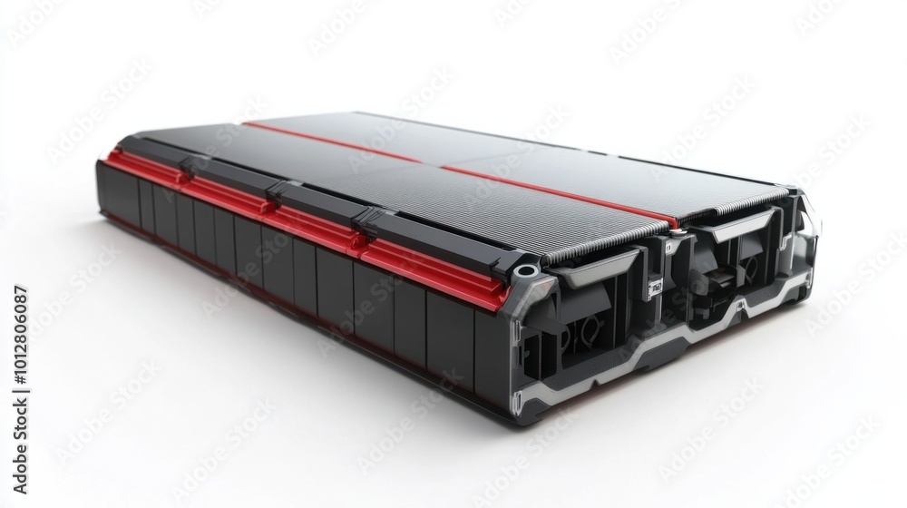 An advanced EV battery pack design with thermal management components, isolated on white An advanced EV battery pack design with thermal management components, isolated on white