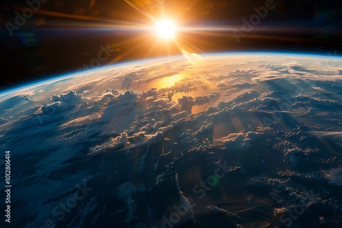 Fototapeta Naklejka Na Ścianę i Meble -  View of the planet Earth from space during a sunrise