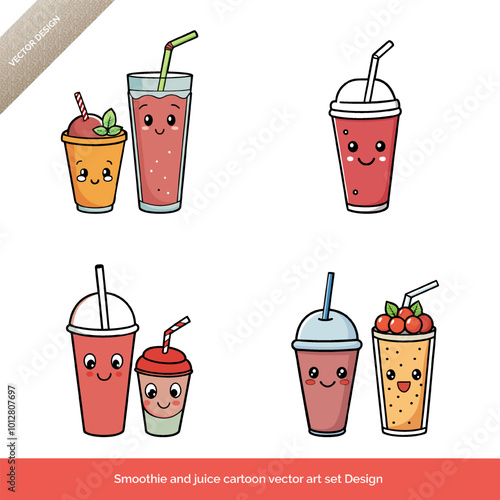 Smoothie and Juice  Cartoon Vector Art Set Design