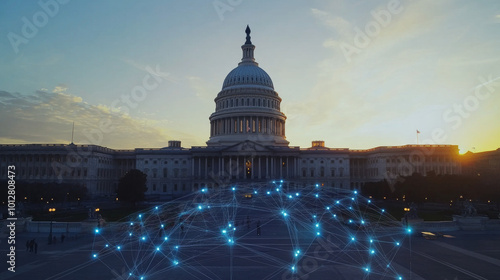The Capitol building in Washington D.C. is where Congress meets. It represents the American government. The image shows how social media can help people connect and build relationships.