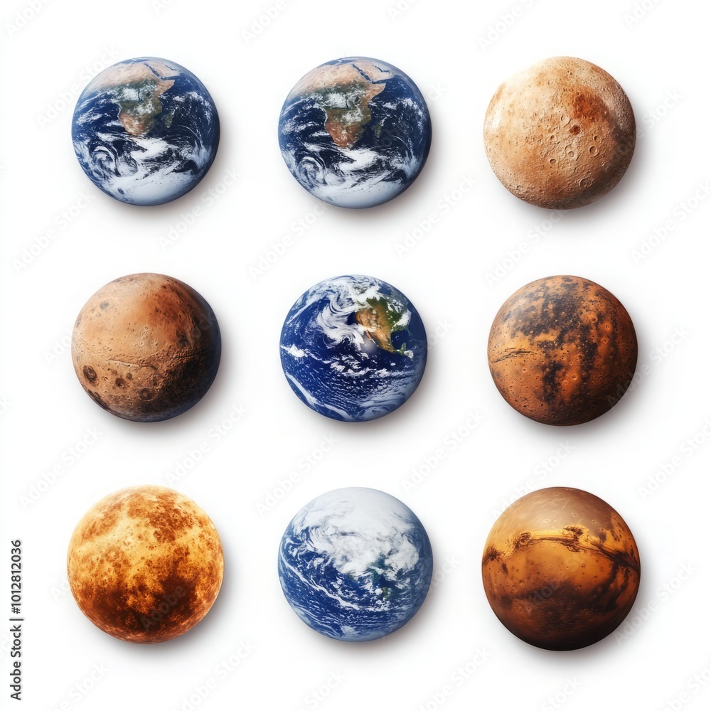 Collection of Celestial Bodies Including the Sun, Earth, Moon, Mars, and Saturn Isolated on Clean White Background Collection of Celestial Bodies Including the Sun, Earth, Moon, Mars, and Saturn Isolated on Clean White Background