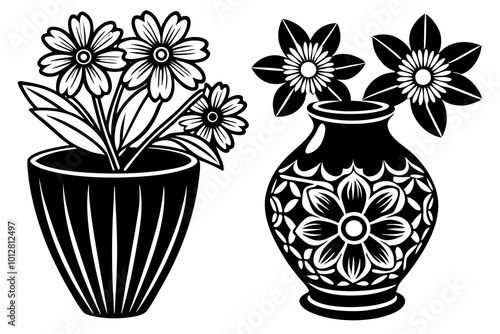 Flower Vase Vector Clipart and Icon Decorative Floral Vase Illustration