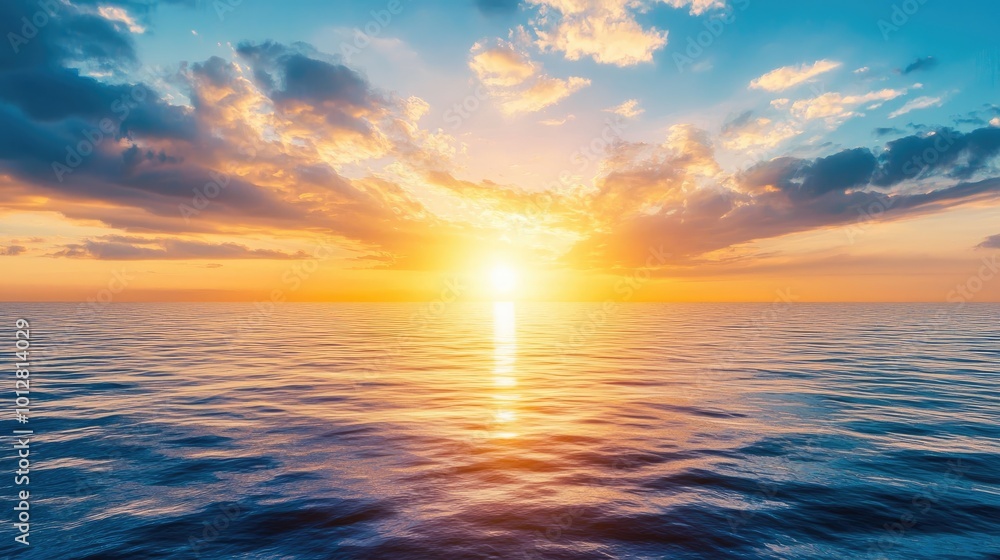Serene Sunset Over Calm Ocean with Golden Rays Serene Sunset Over Calm Ocean with Golden Rays