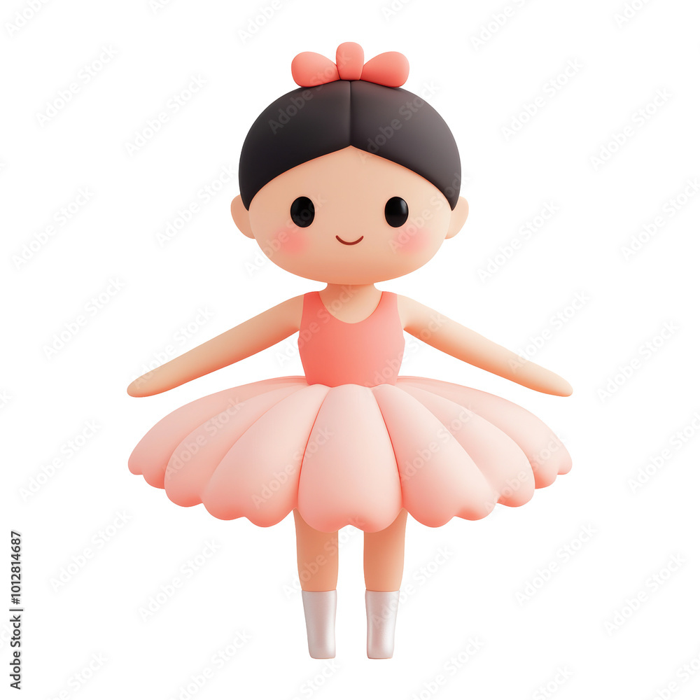 3D cartoon character illustration of ballerina in a pink tutu with a cute bow. The character has a cheerful expression, ideal for dance or children's themes. Isolated on transparent background, png. 3D cartoon character illustration of ballerina in a pink tutu with a cute bow. The character has a cheerful expression, ideal for dance or children's themes. Isolated on transparent background, png.