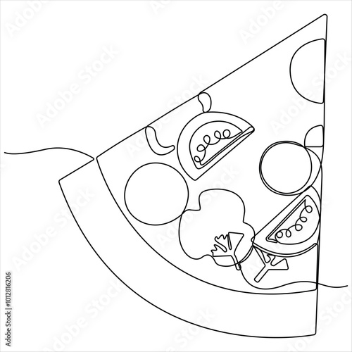 Continuous single line drawing of slice of hot pizza concept world food day vector illustration 