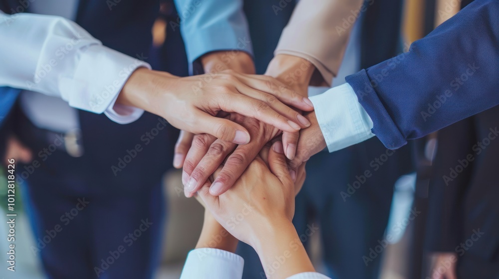 Business team putting hands together in a gesture of unity. Teamwork and collaboration concept. Business team putting hands together in a gesture of unity. Teamwork and collaboration concept.