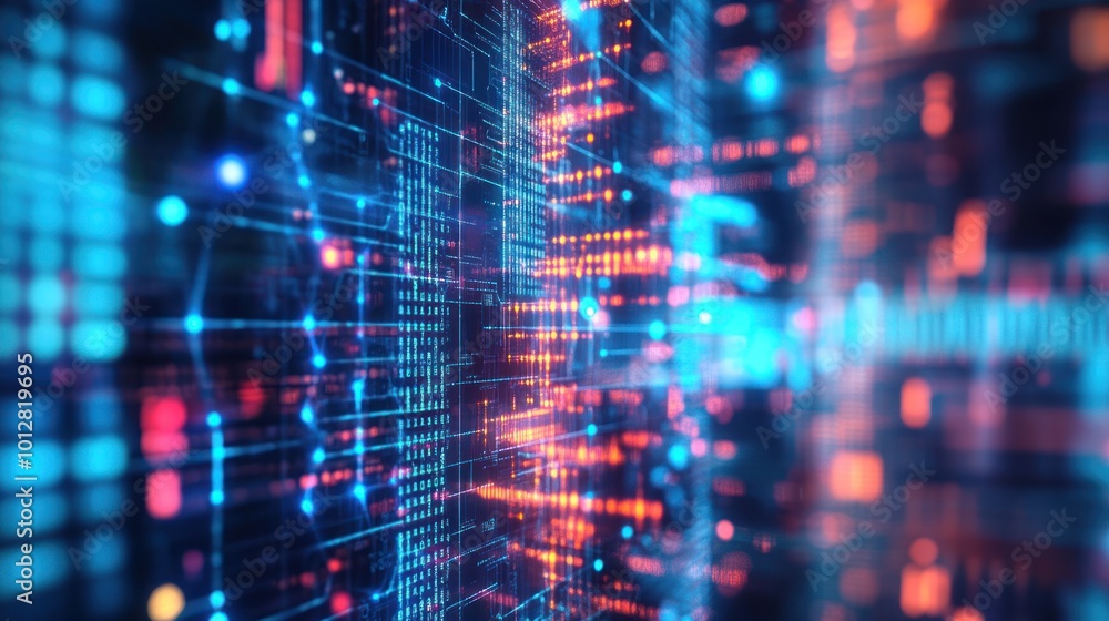 Abstract digital landscape with glowing lines and nodes, representing data and technology. Abstract digital landscape with glowing lines and nodes, representing data and technology.